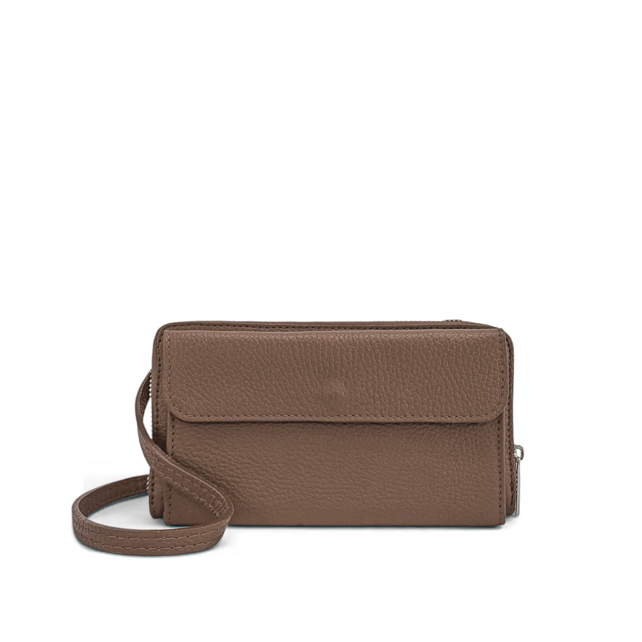 Sac portefeuille à bandoulière en cuir grainé CITY Marron moka