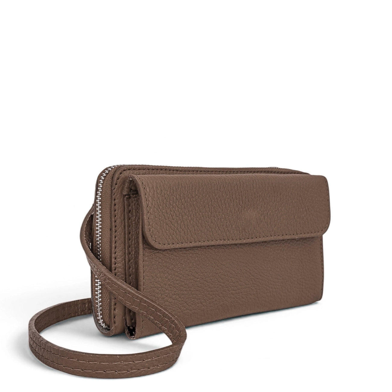 Sac portefeuille à bandoulière en cuir grainé CITY Marron moka