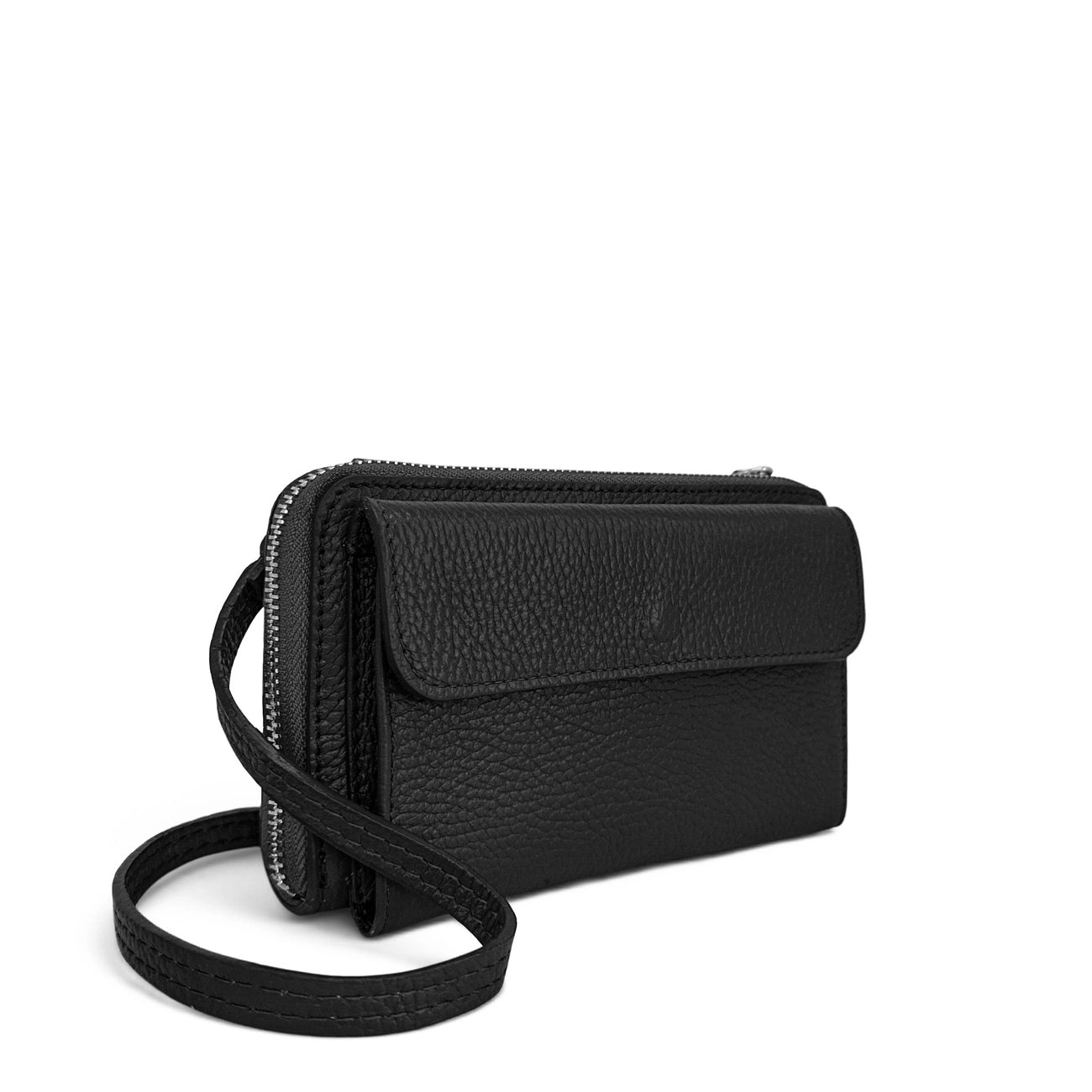 Sac portefeuille à bandoulière en cuir grainé CITY Noir