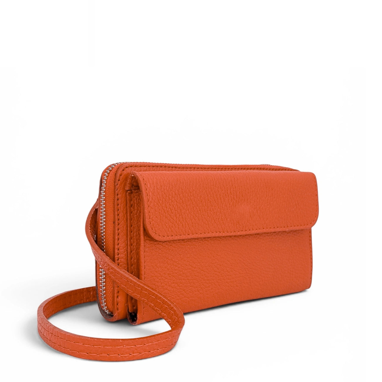 Sac portefeuille à bandoulière en cuir grainé CITY Orange