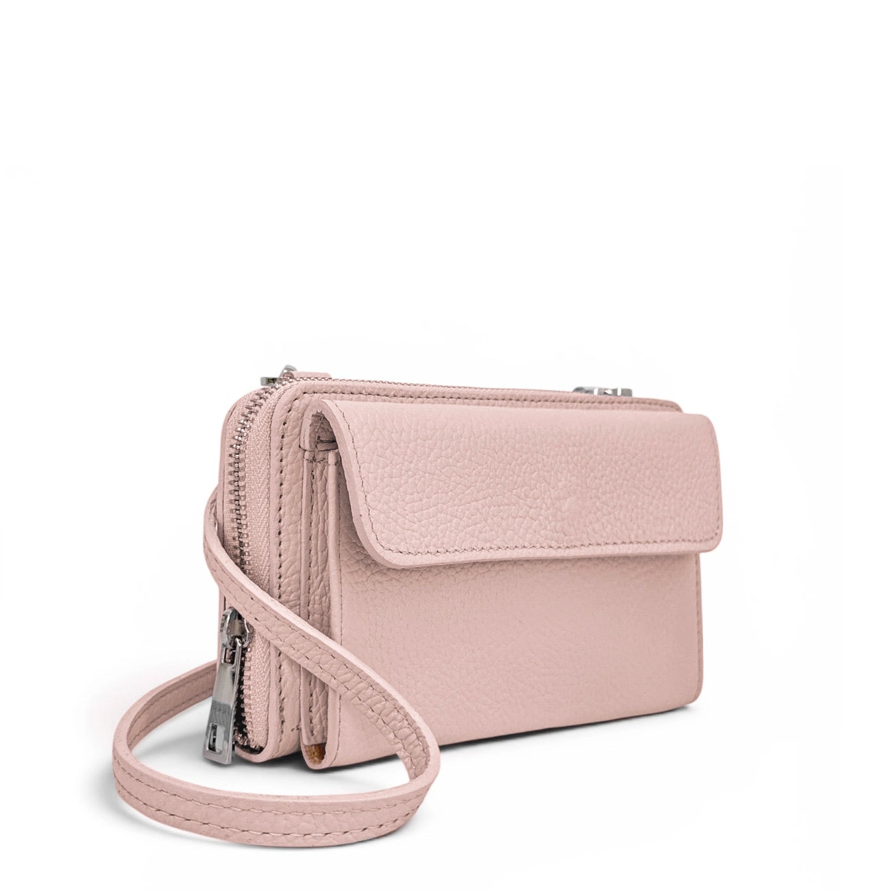 Sac portefeuille à bandoulière en cuir grainé CITY Rose nude