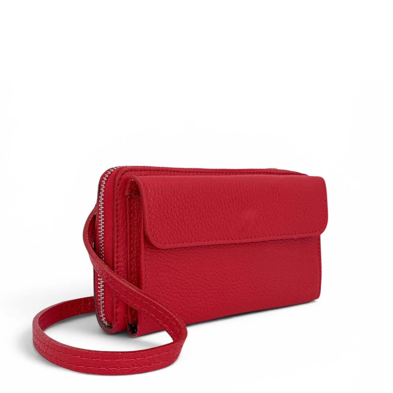 Sac portefeuille à bandoulière en cuir grainé CITY Rouge garance
