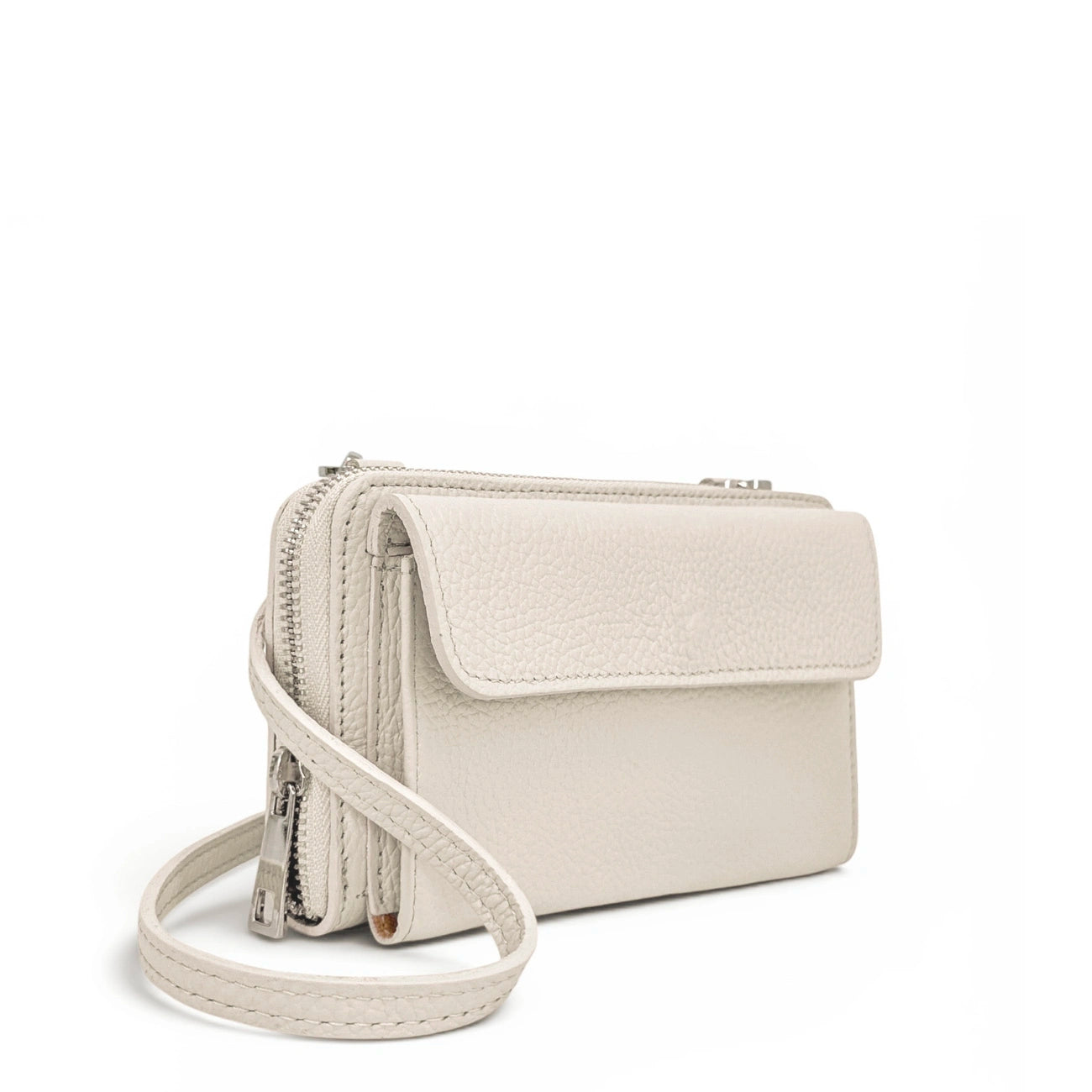Sac portefeuille à bandoulière en cuir grainé CITY Taupe clair