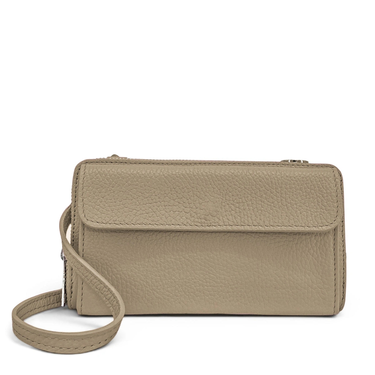 Portemonnaie-Tasche mit Schulterriemen aus genarbtem Leder CITY Taupe