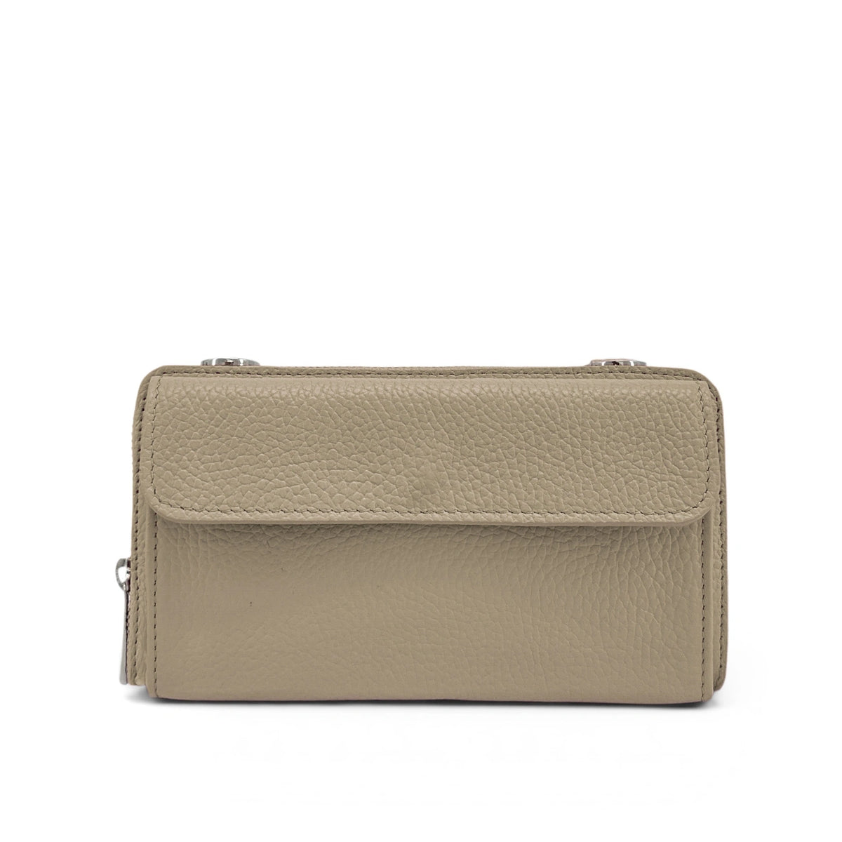 Portemonnaie-Tasche mit Schulterriemen aus genarbtem Leder CITY Taupe