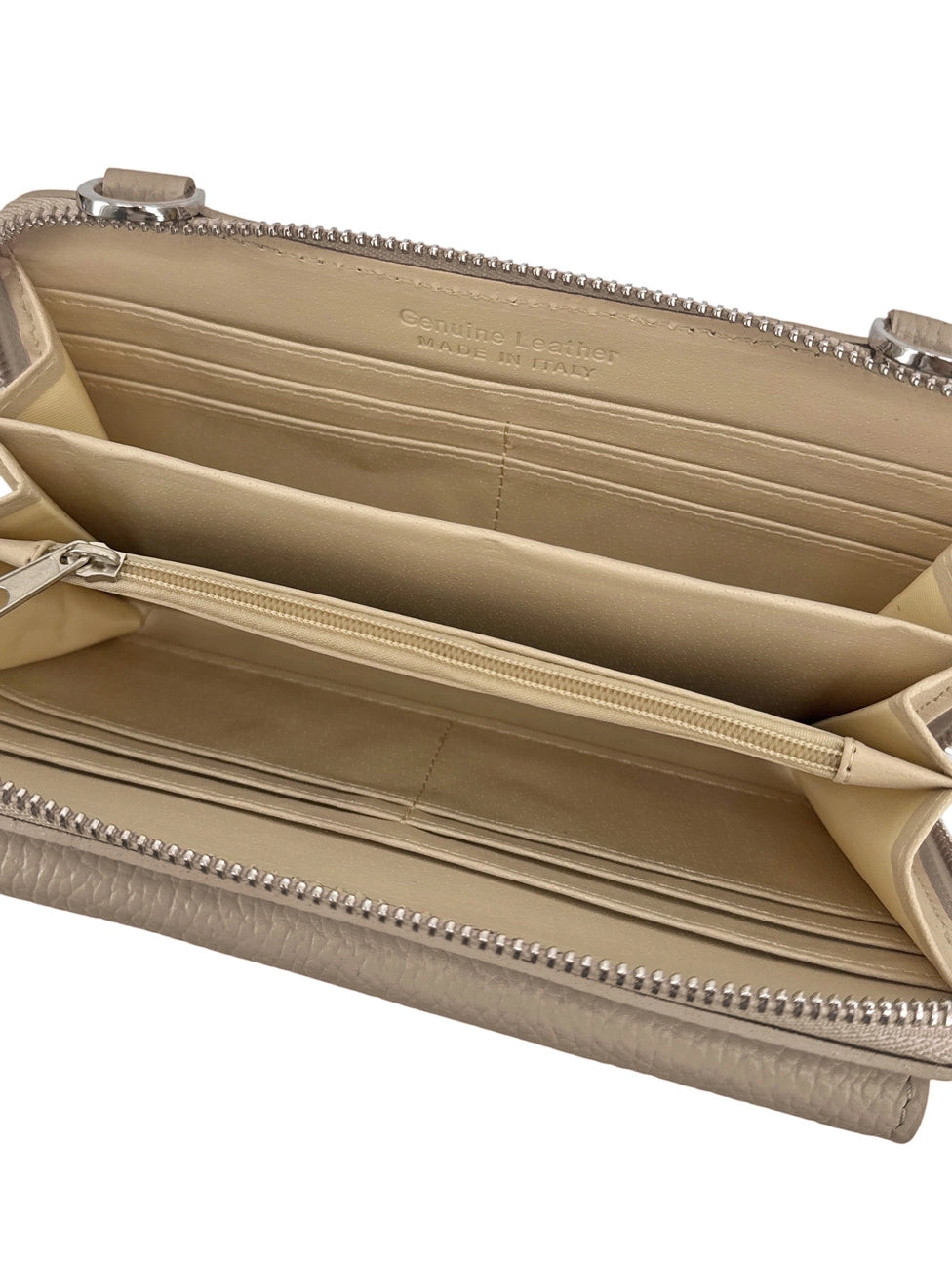 Portemonnaie-Tasche mit Schulterriemen aus genarbtem Leder CITY Taupe