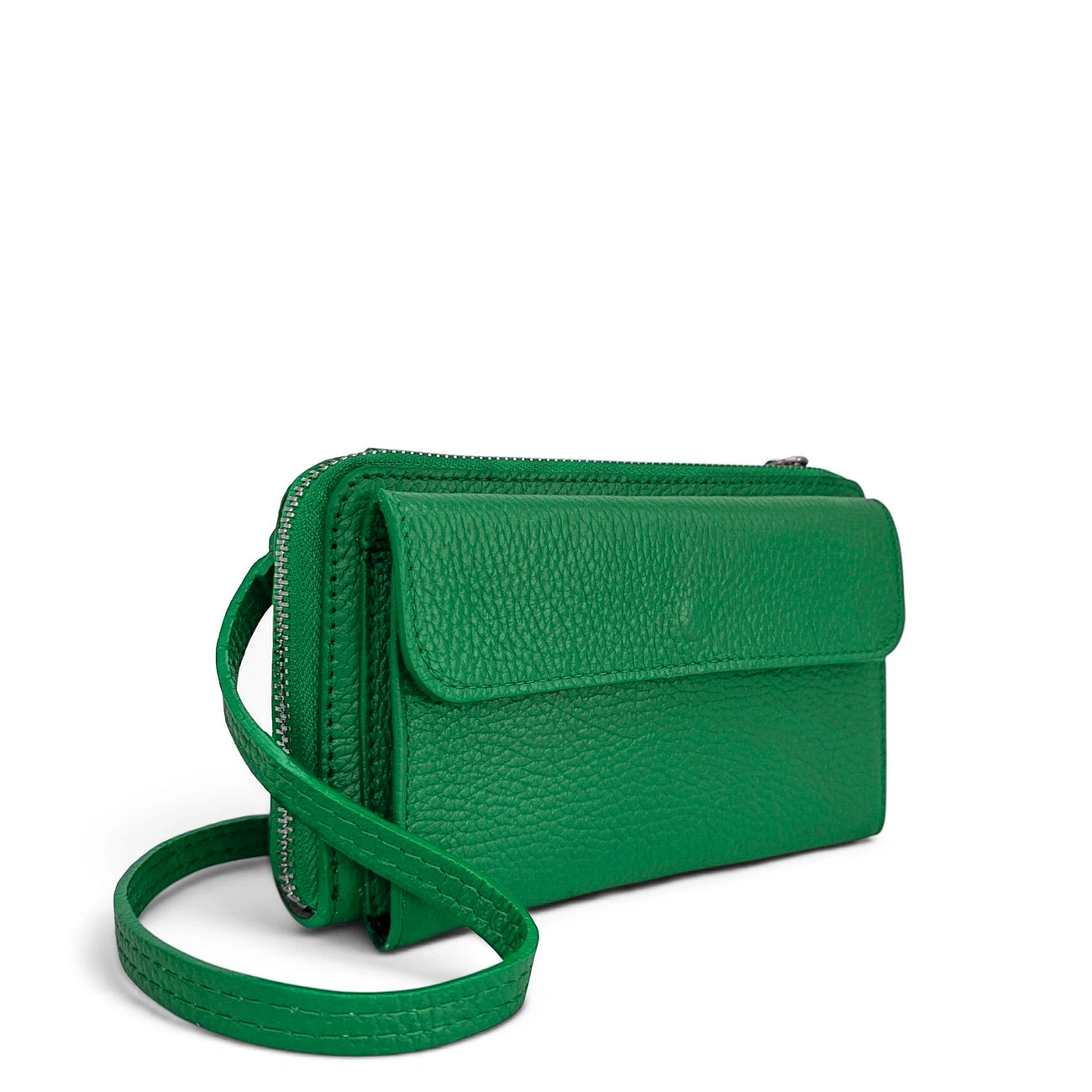Sac portefeuille à bandoulière en cuir grainé CITY Vert anglais