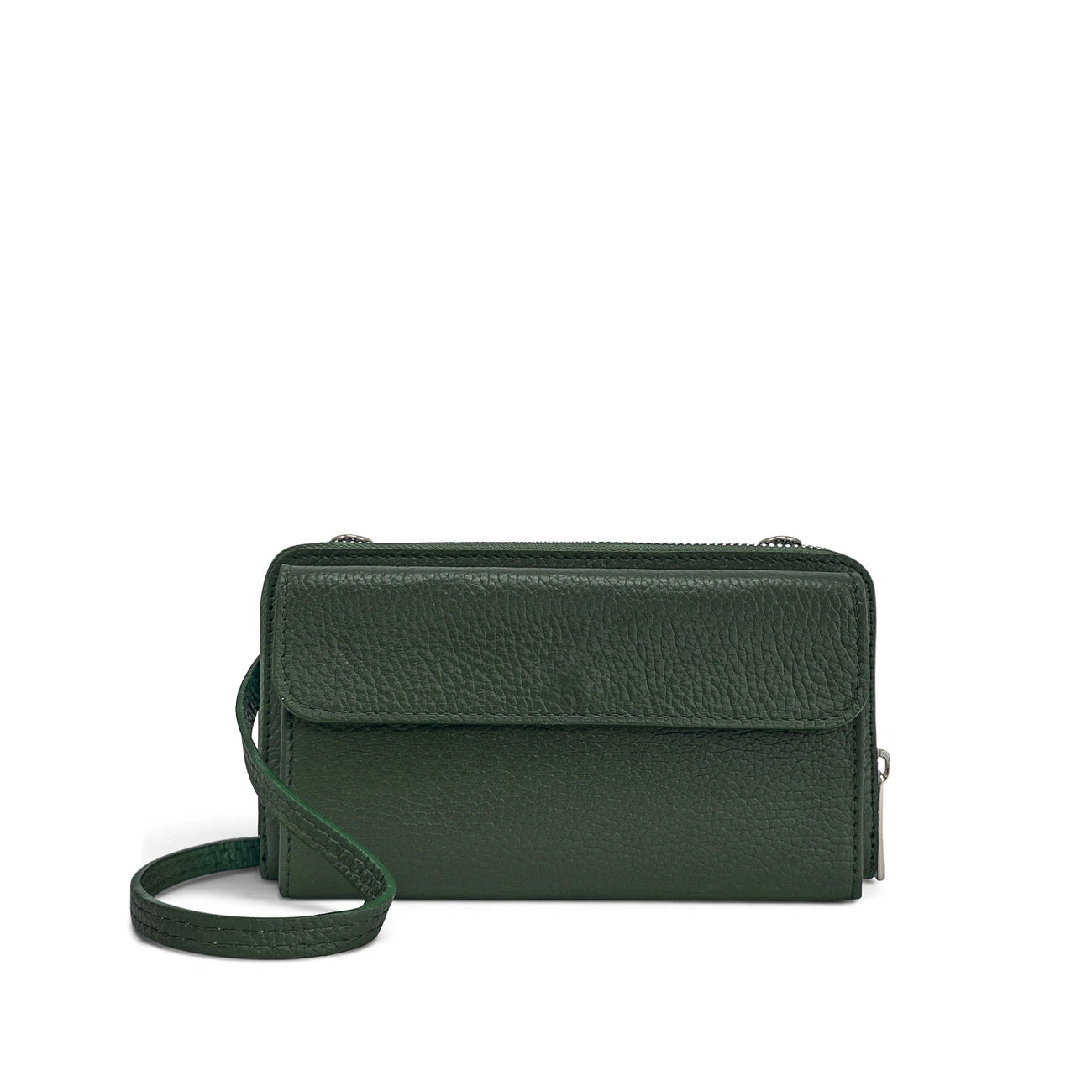 Borsa per il portafoglio in cinghia in cuoio a grana CITY Foresta verde