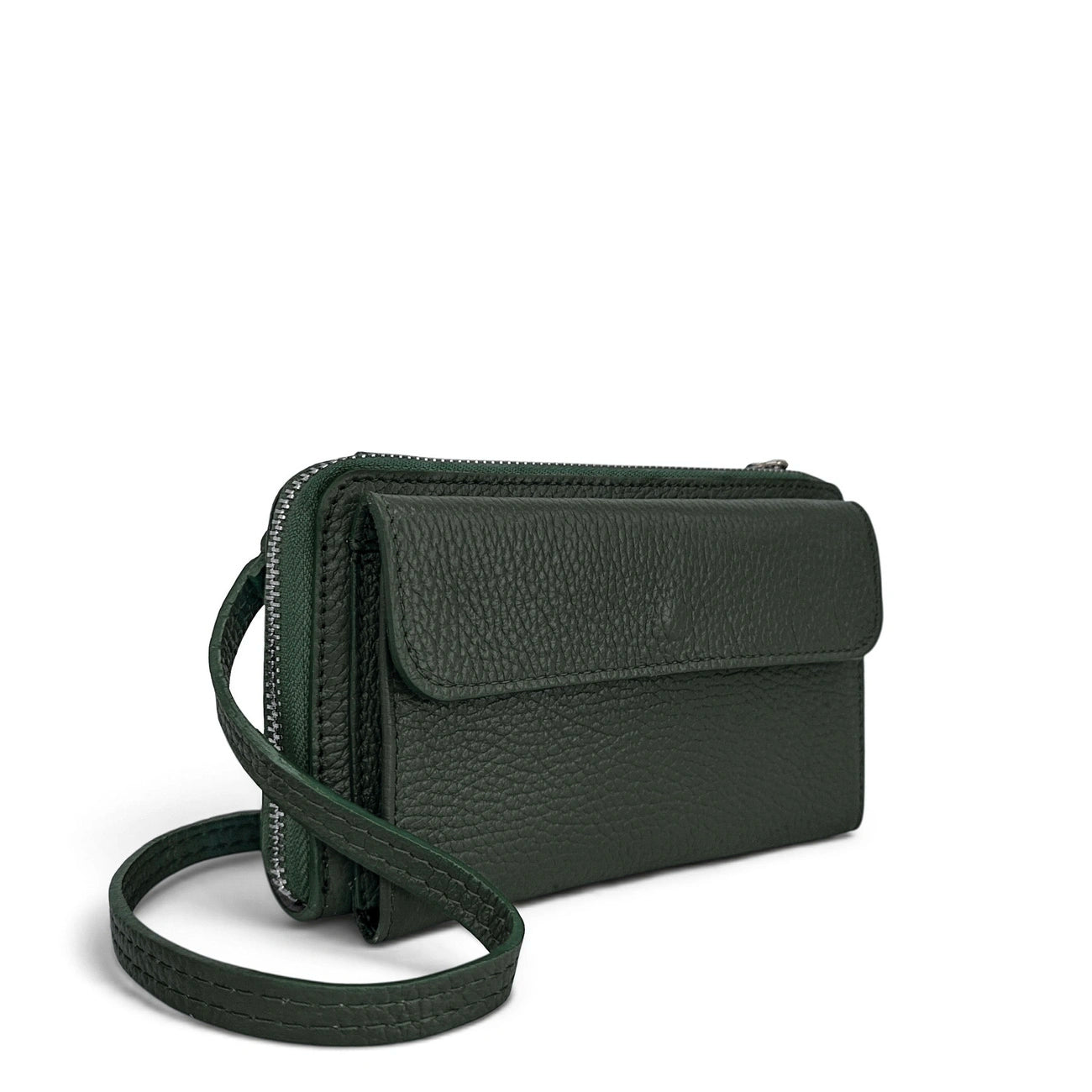Borsa per il portafoglio in cinghia in cuoio a grana CITY Foresta verde
