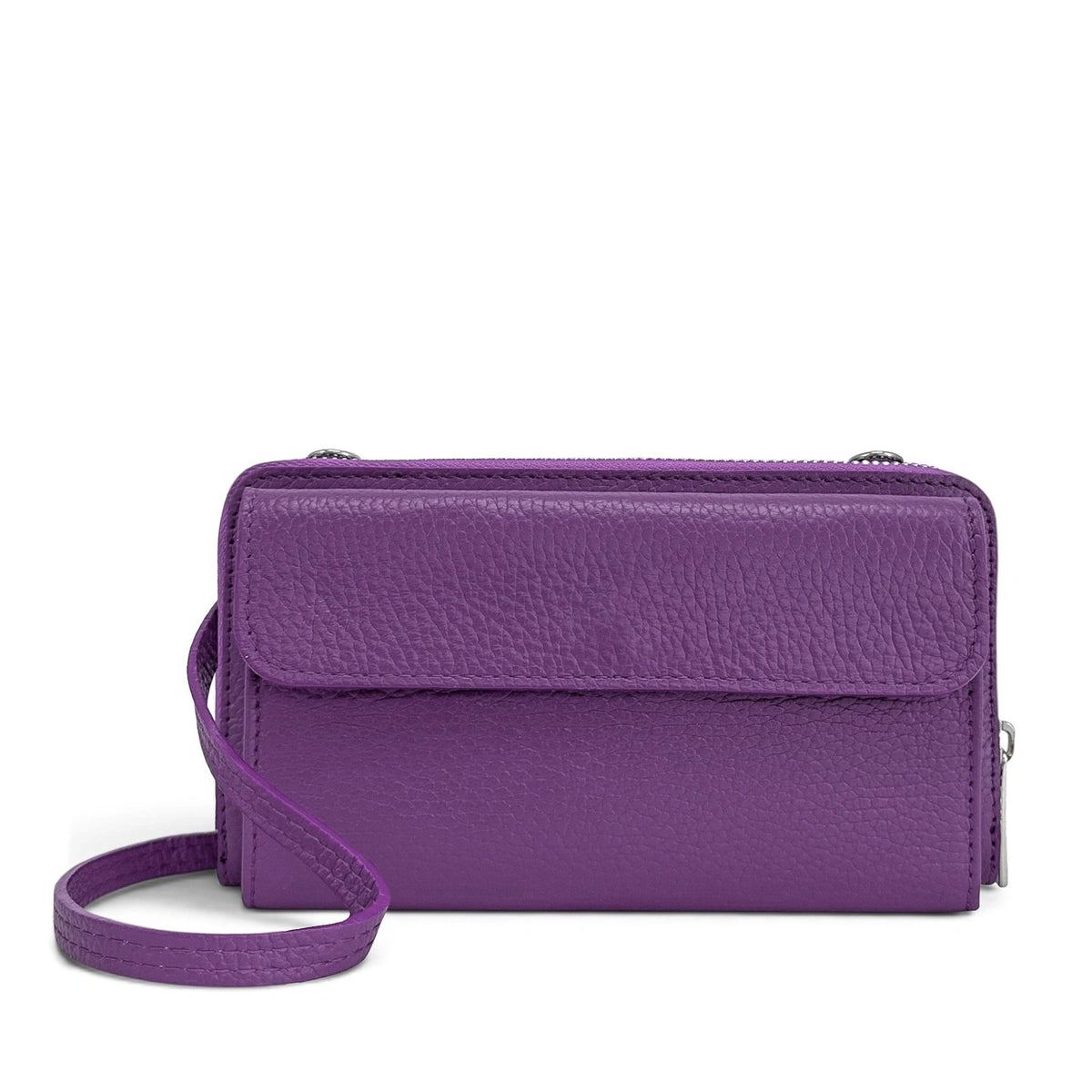 Portemonnaie-Tasche mit Schulterriemen aus genarbtem Leder CITY Violett