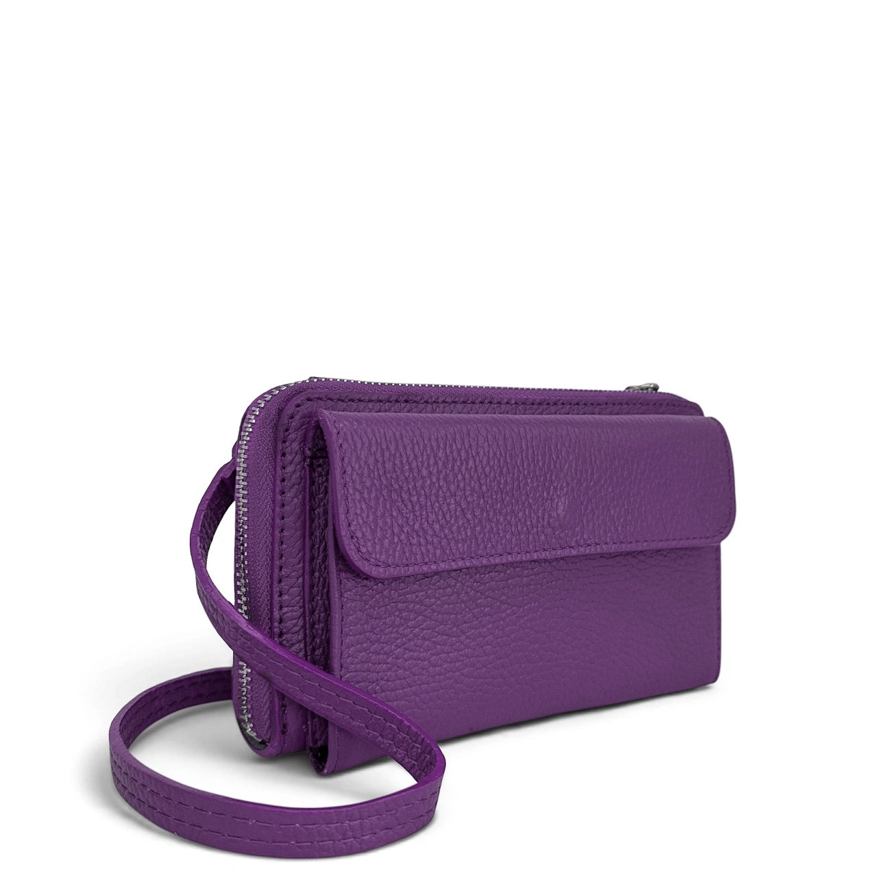 Sac portefeuille à bandoulière en cuir grainé CITY Violet