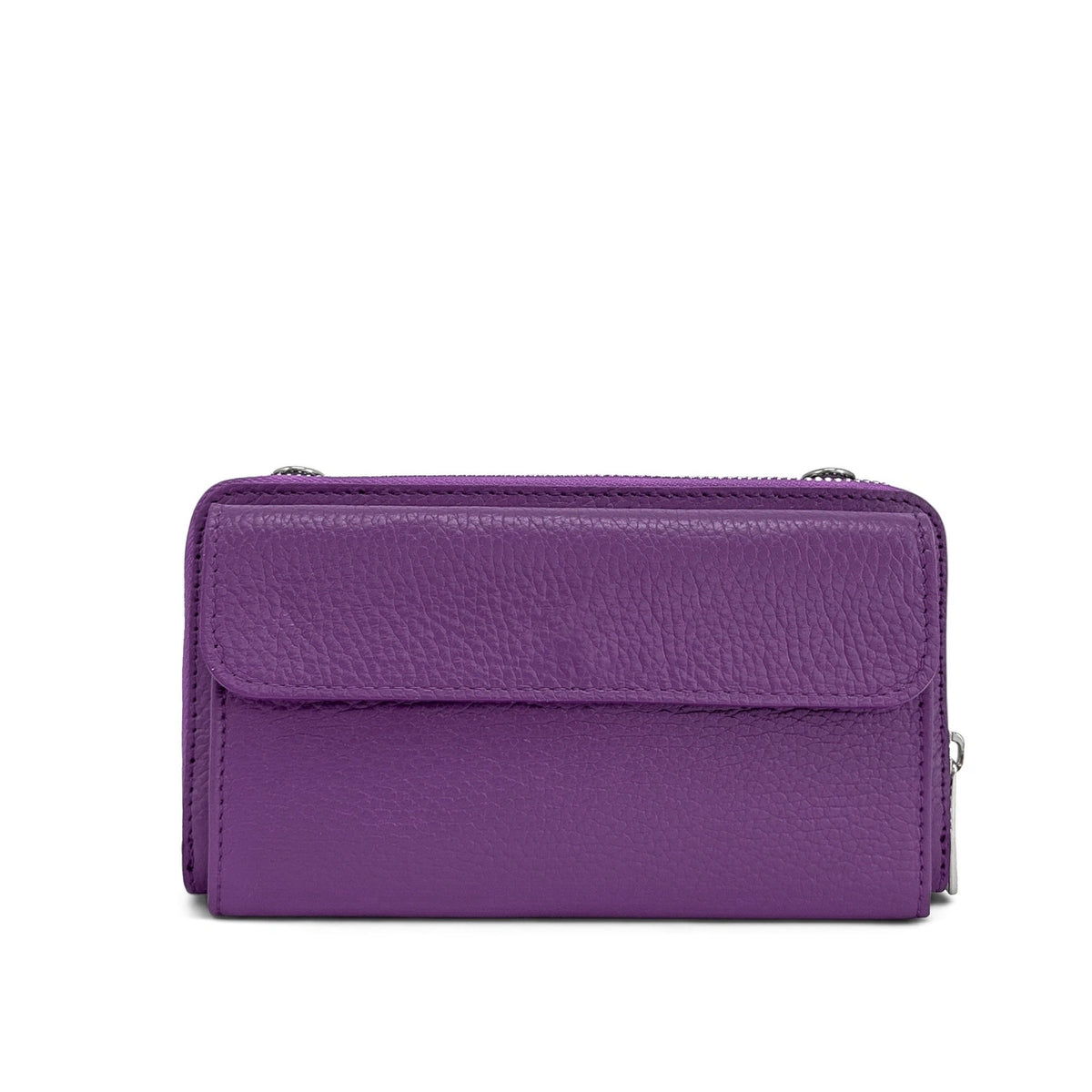 Portemonnaie-Tasche mit Schulterriemen aus genarbtem Leder CITY Violett