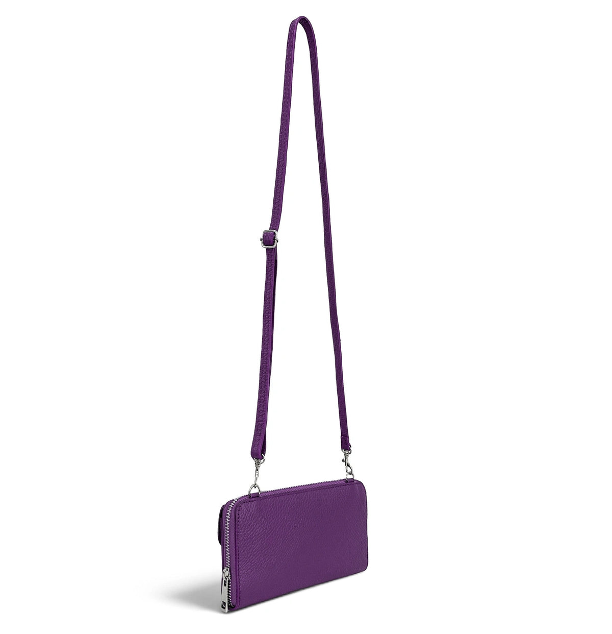 Portemonnaie-Tasche mit Schulterriemen aus genarbtem Leder CITY Violett