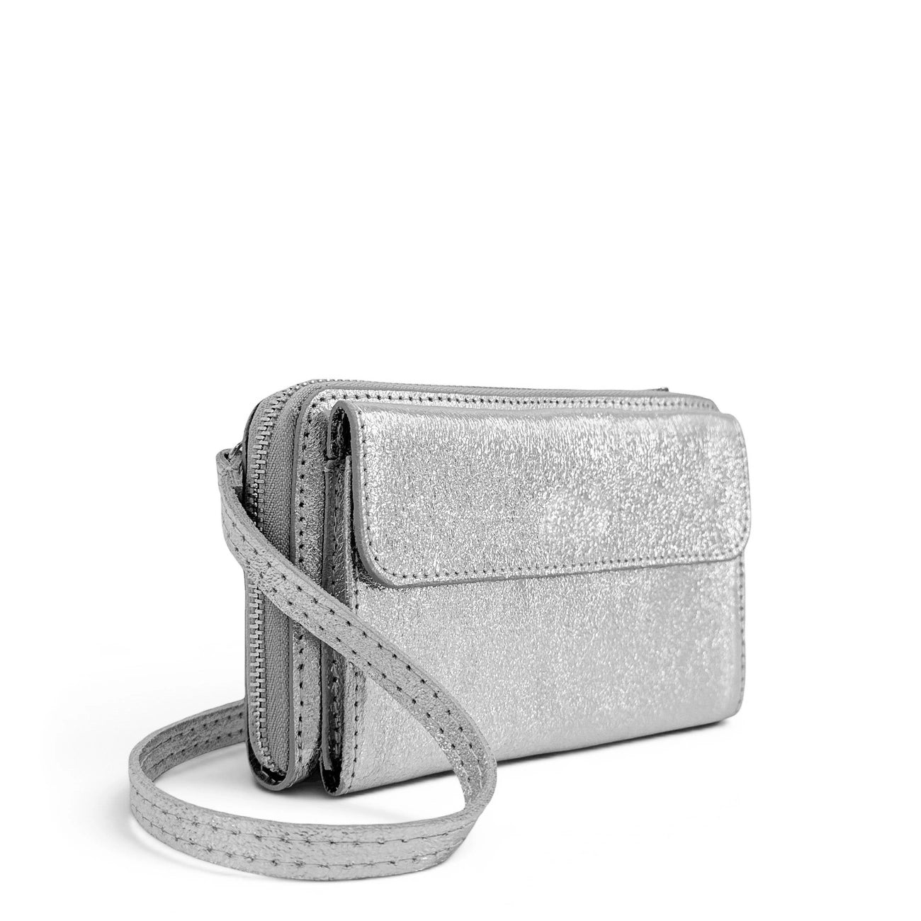 Sac portefeuille à bandoulière en cuir irisé CITY Argent clair
