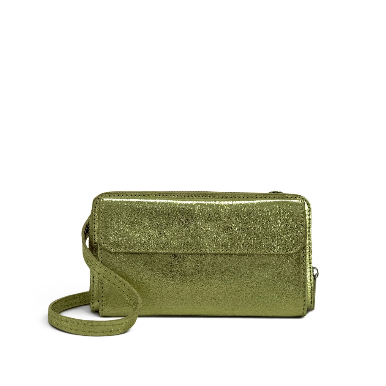 Sac portefeuille à bandoulière en cuir irisé CITY Vert Kaki