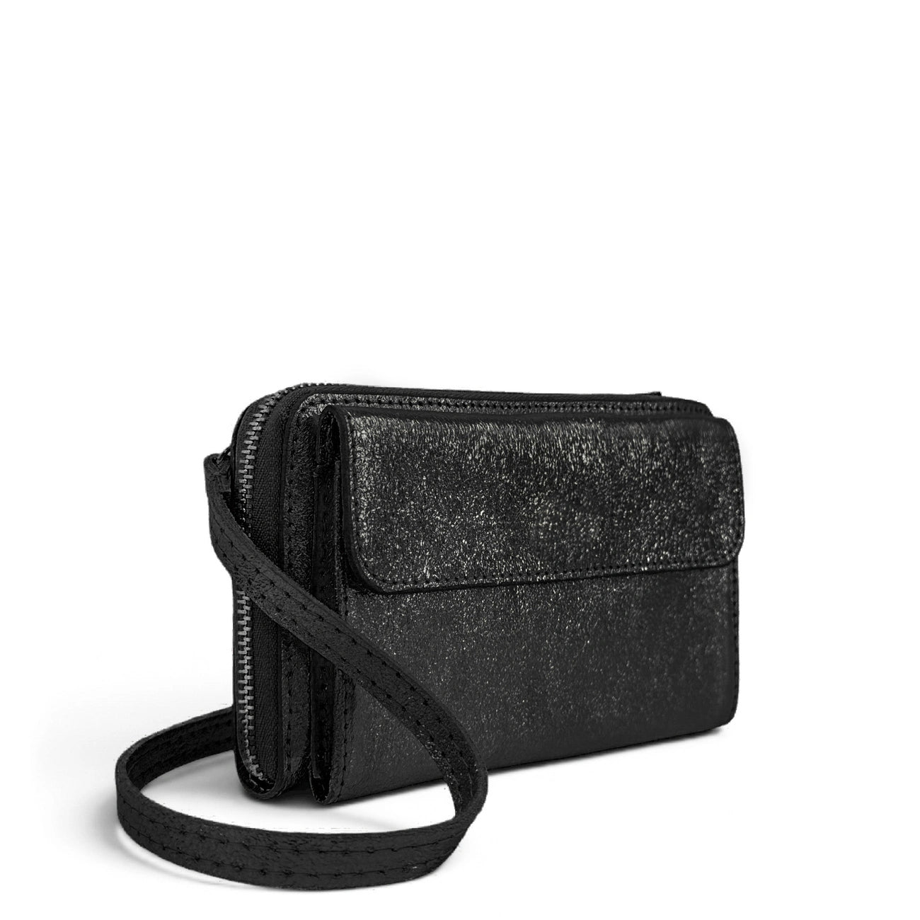 Sac portefeuille à bandoulière en cuir irisé CITY Noir irisé