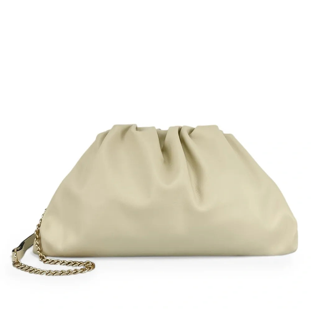 Sac pouch en cuir box-calf ATHALIE Beige crème