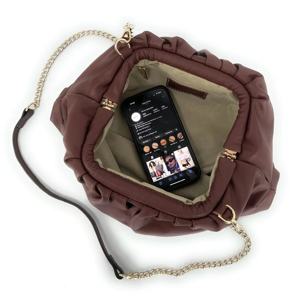 Sac pouch en cuir box-calf ATHALIE Chocolat