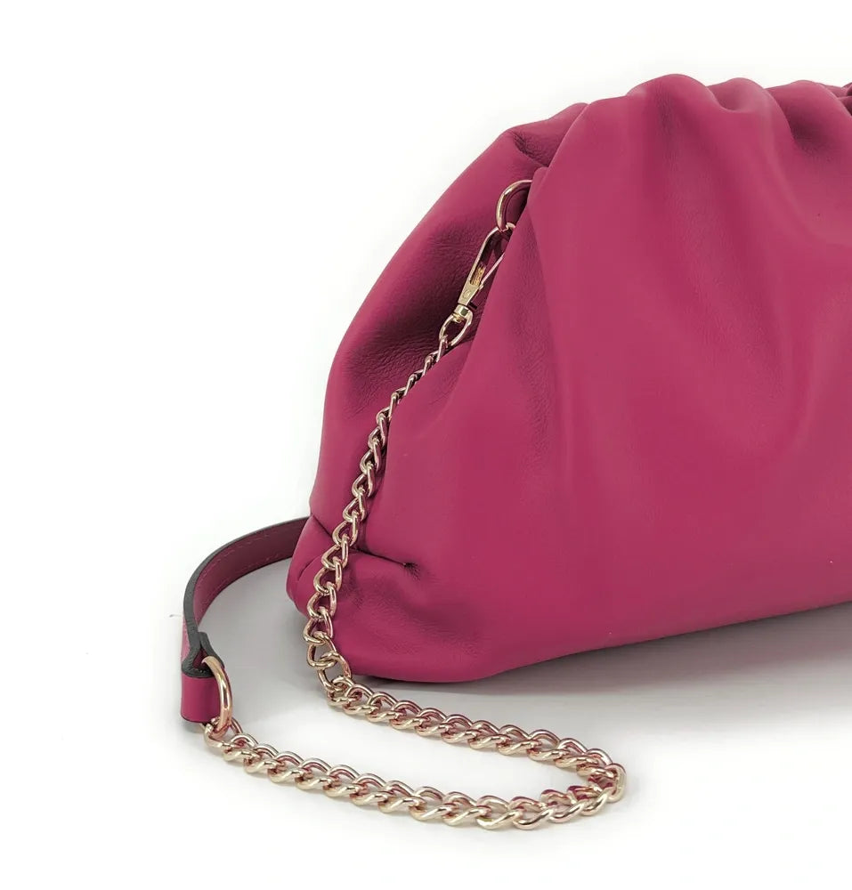 Sac pouch en cuir box-calf ATHALIE Rose fuchsia