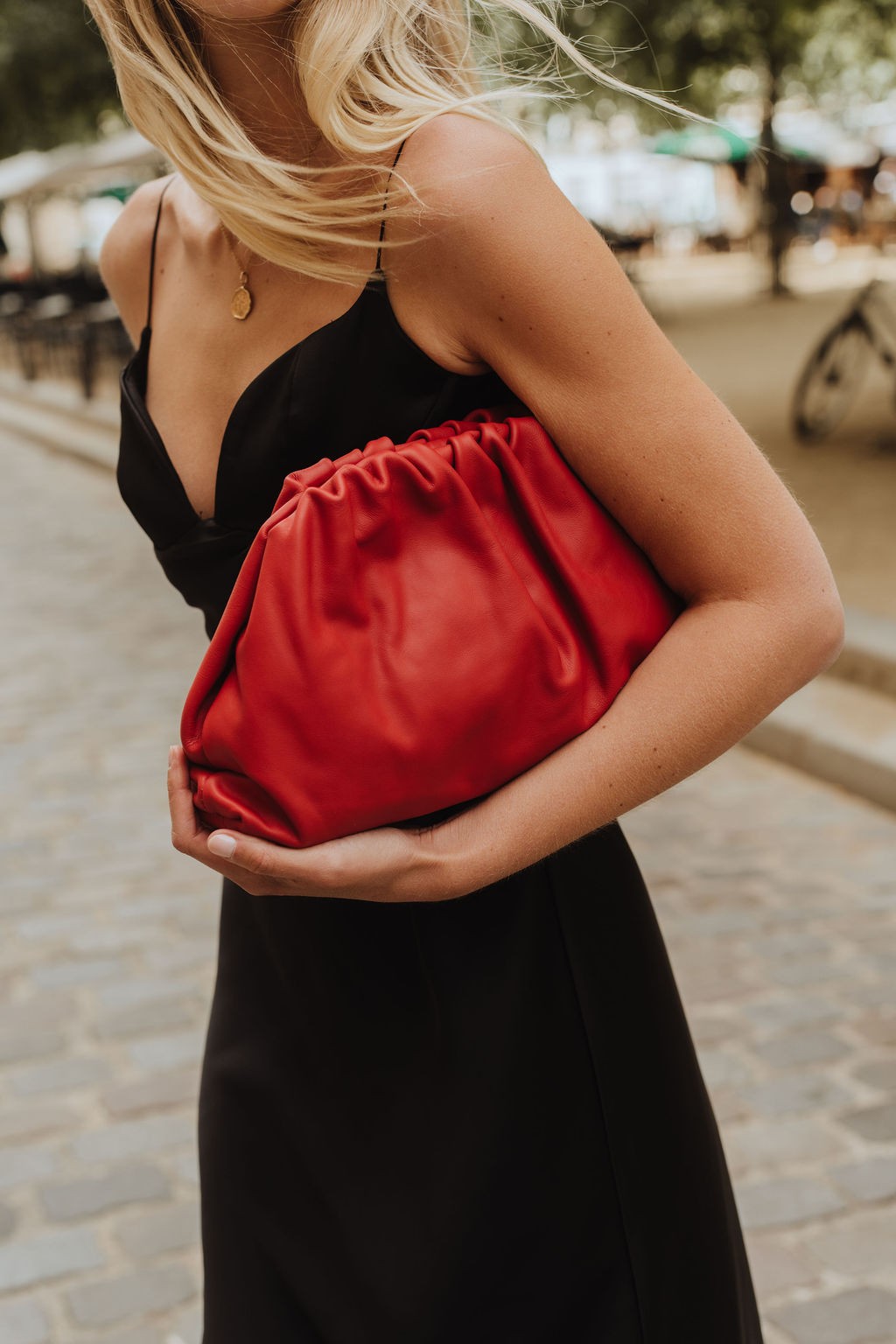 Sac pouch en cuir box-calf ATHALIE Rouge cerise