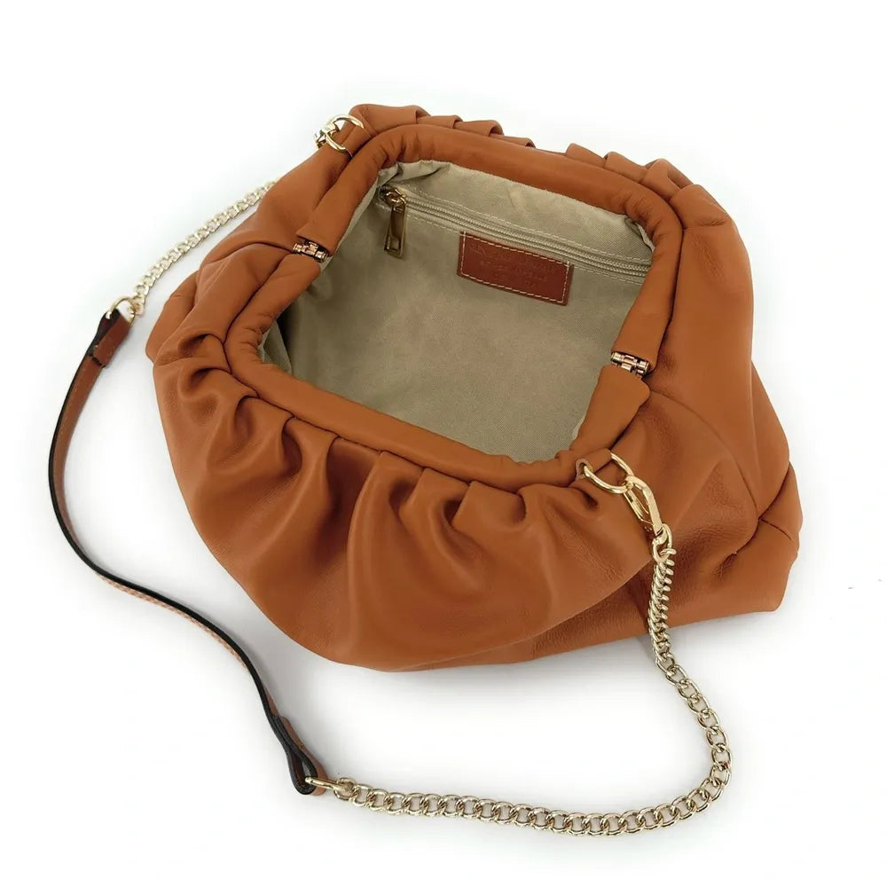 Sac pouch en cuir box-calf ATHALIE Camel