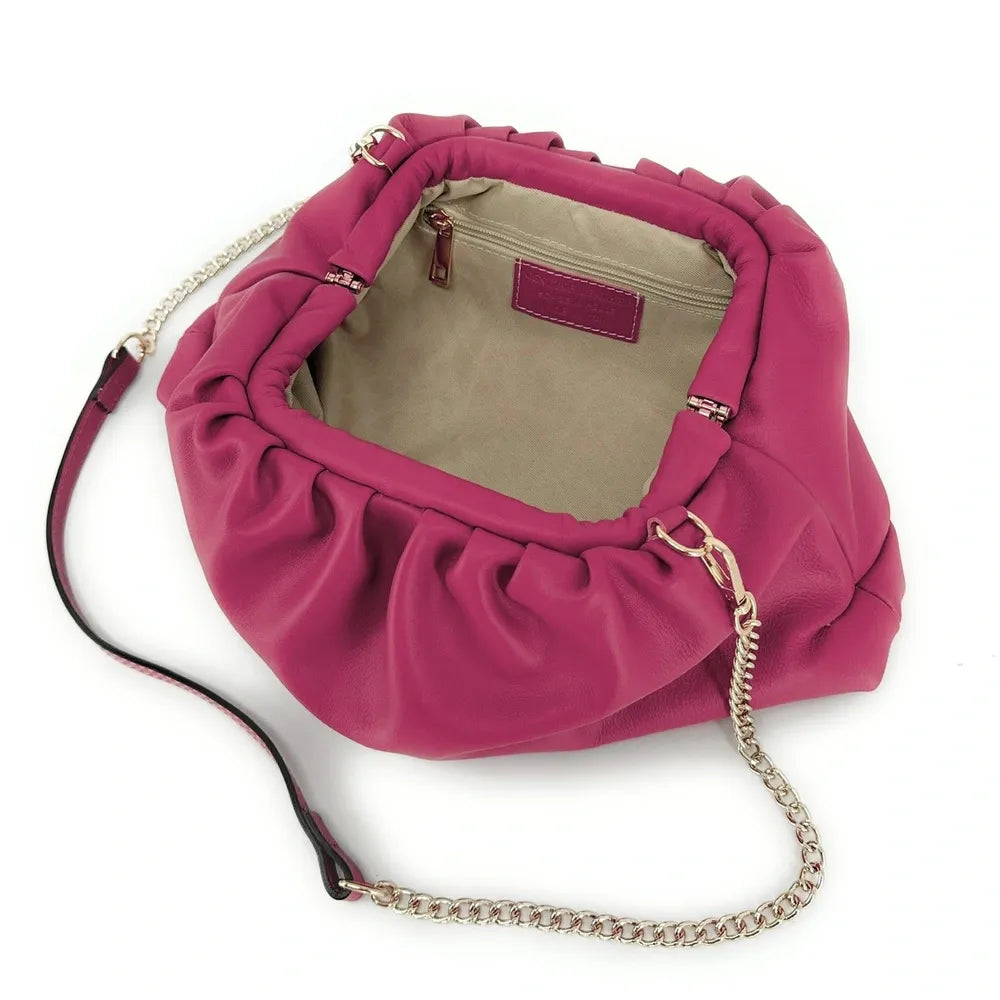 Sac pouch en cuir box-calf ATHALIE Rose fuchsia