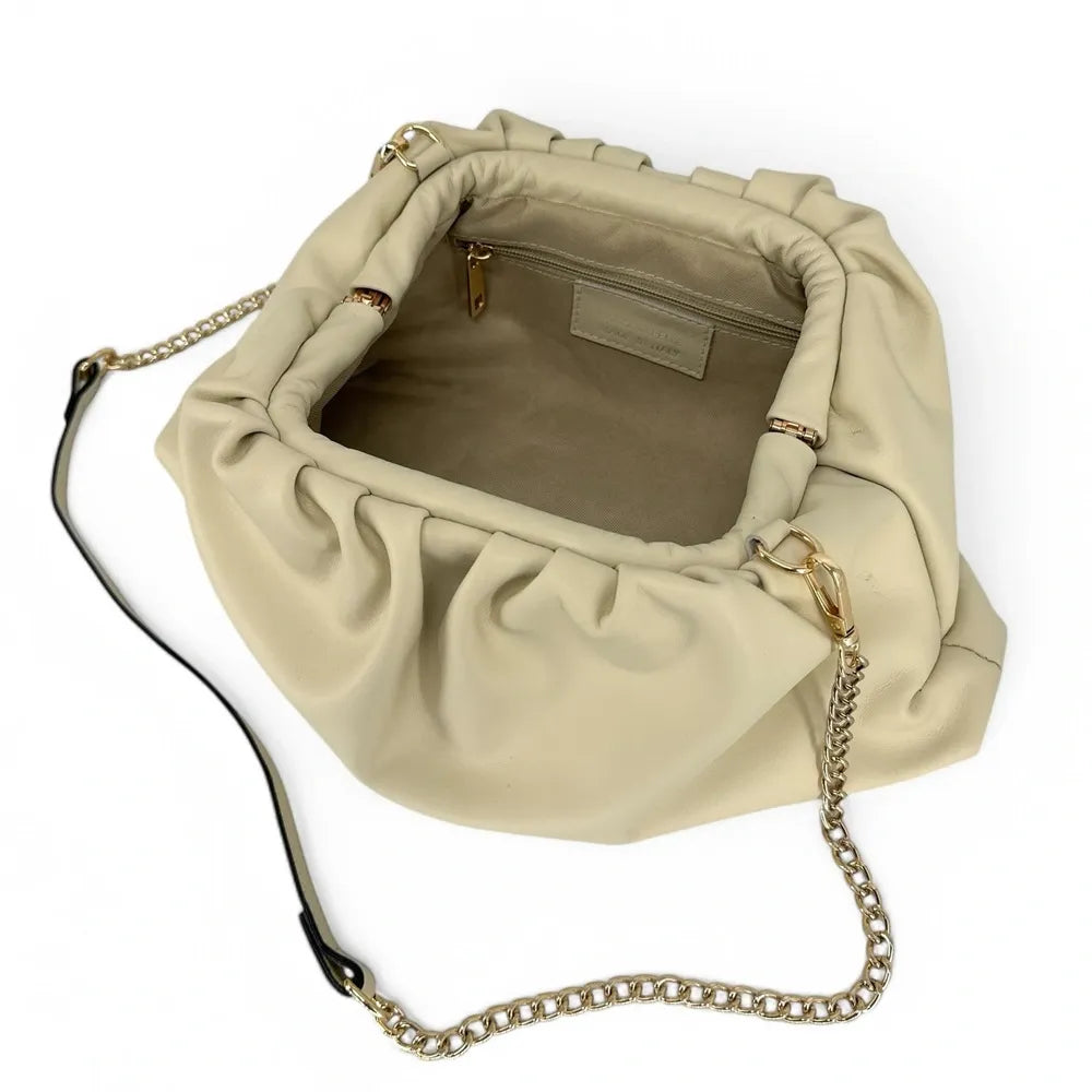Sac pouch en cuir box-calf ATHALIE Beige crème