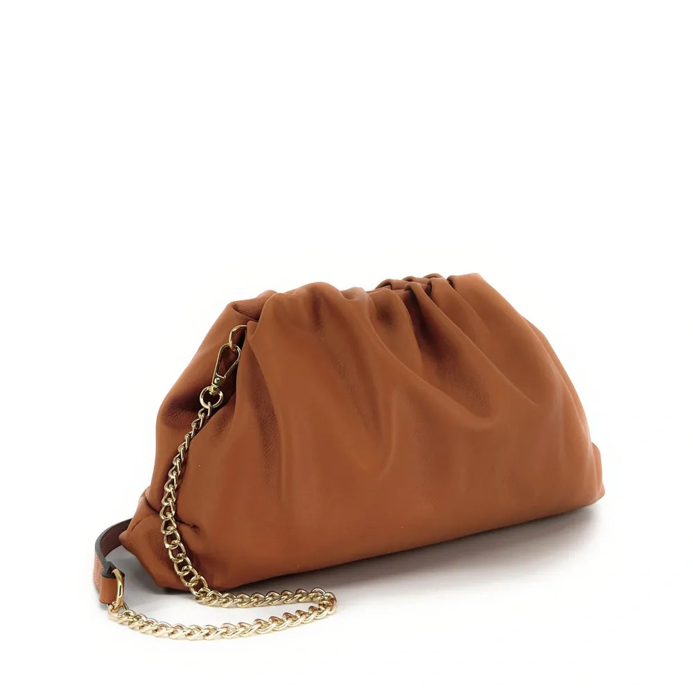Sac pouch en cuir box-calf ATHALIE Camel