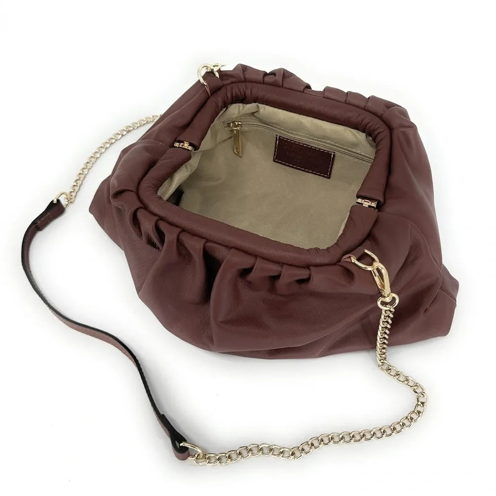 Sac pouch en cuir box-calf ATHALIE Chocolat