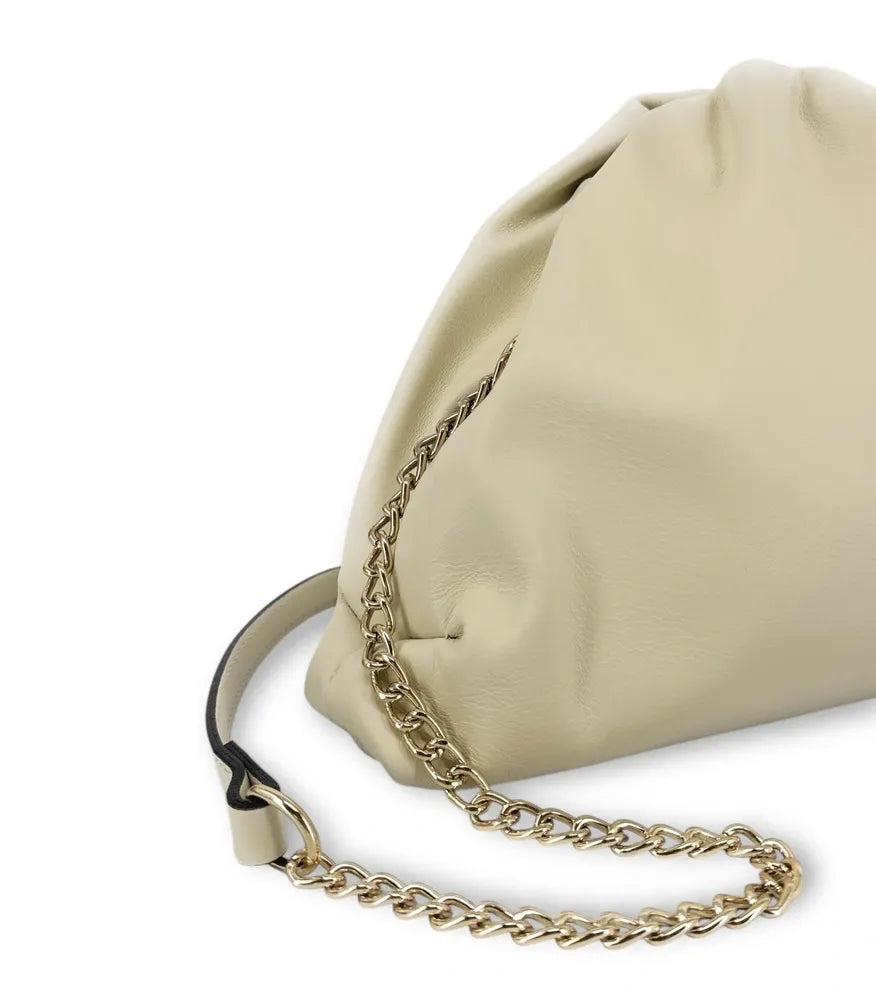 Sac pouch en cuir box-calf ATHALIE Beige crème