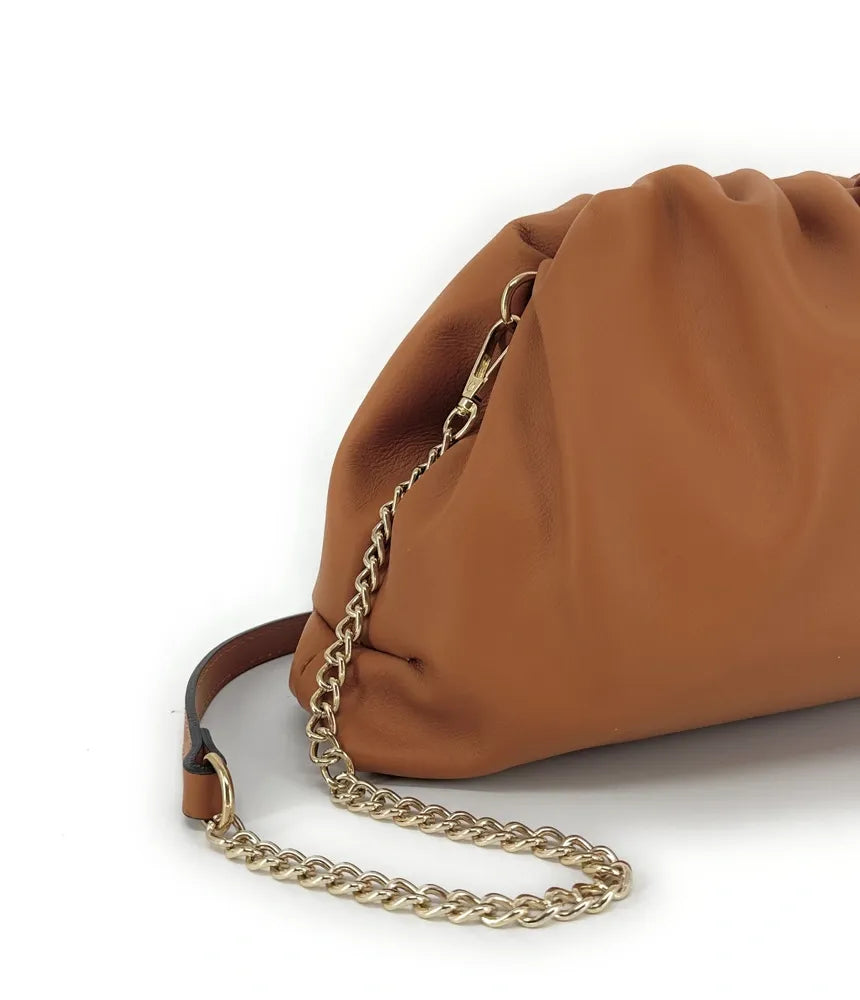 Sac pouch en cuir box-calf ATHALIE Camel