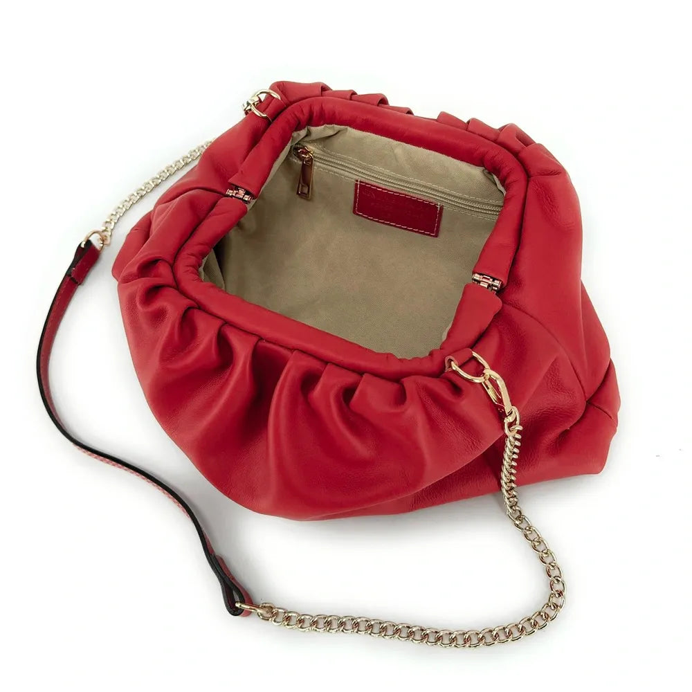 Sac pouch en cuir box-calf ATHALIE Rouge cerise