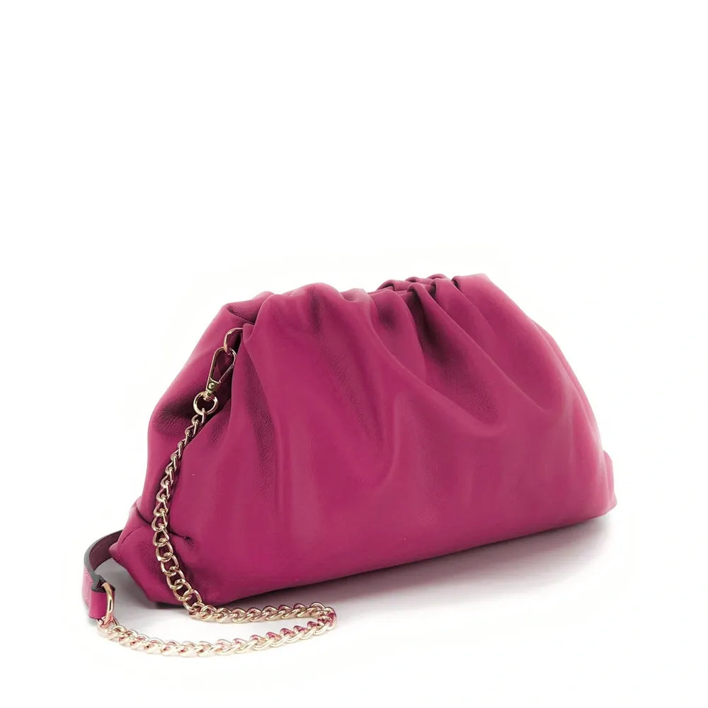Sac pouch en cuir box-calf ATHALIE Rose fuchsia