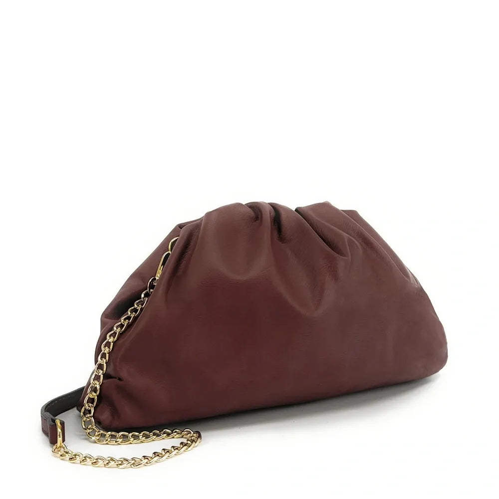 Sac pouch en cuir box-calf ATHALIE Chocolat