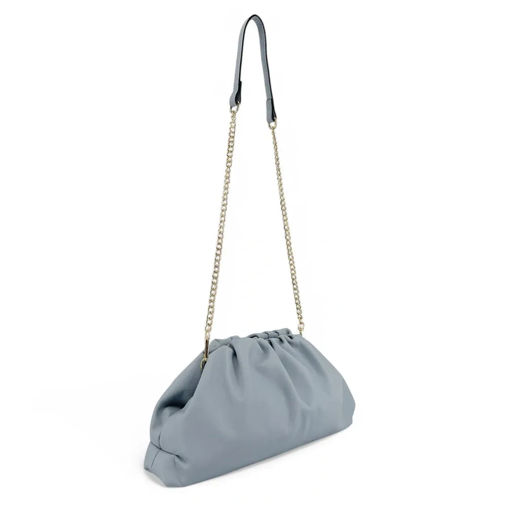 Sac pouch en cuir box-calf ATHALIE Bleu pastel