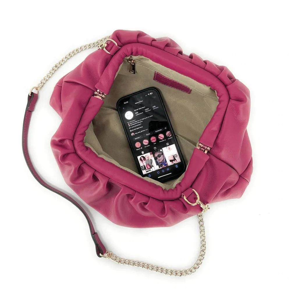 Sac pouch en cuir box-calf ATHALIE Rose fuchsia