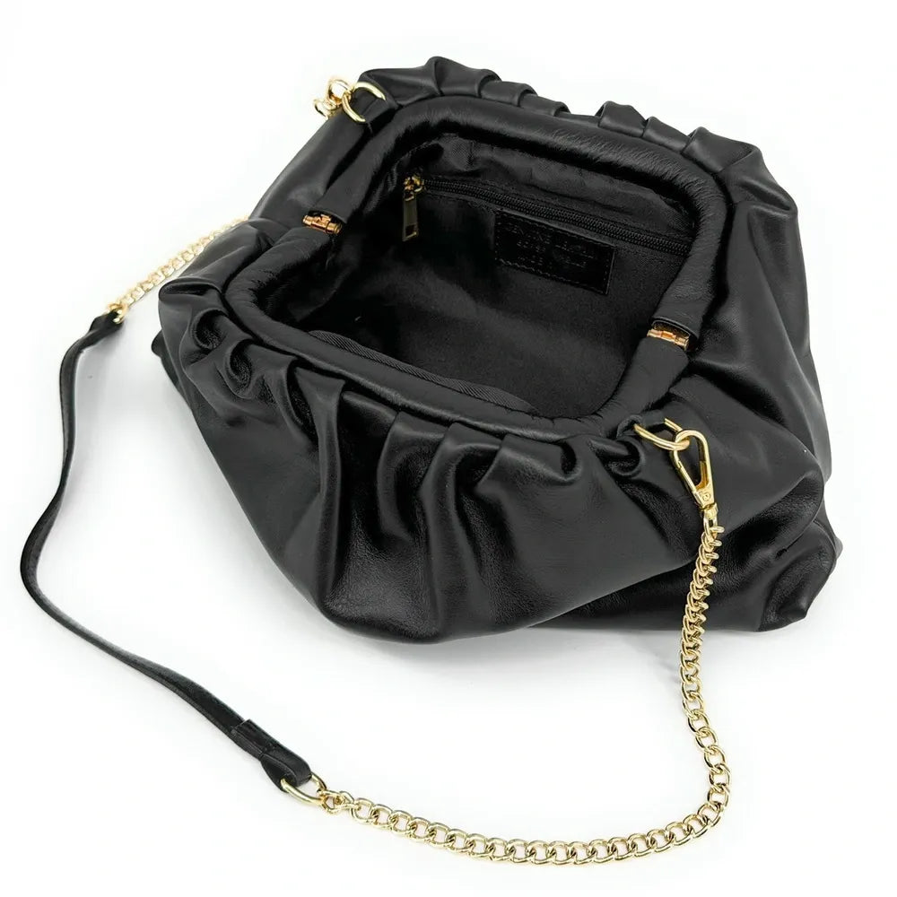Sac pouch en cuir box-calf ATHALIE Noir