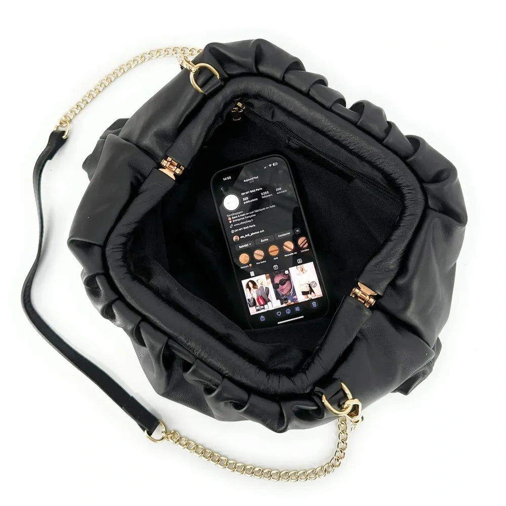 Sac pouch en cuir box-calf ATHALIE Noir