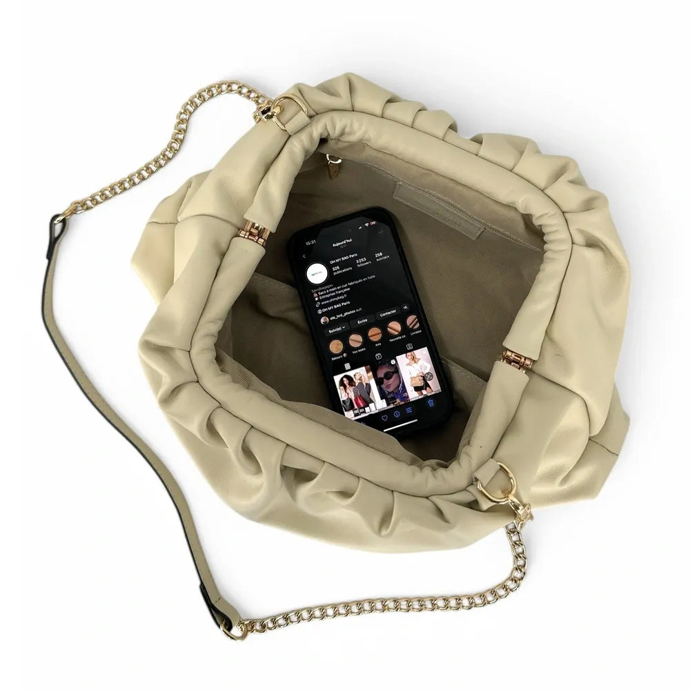 Sac pouch en cuir box-calf ATHALIE Beige crème