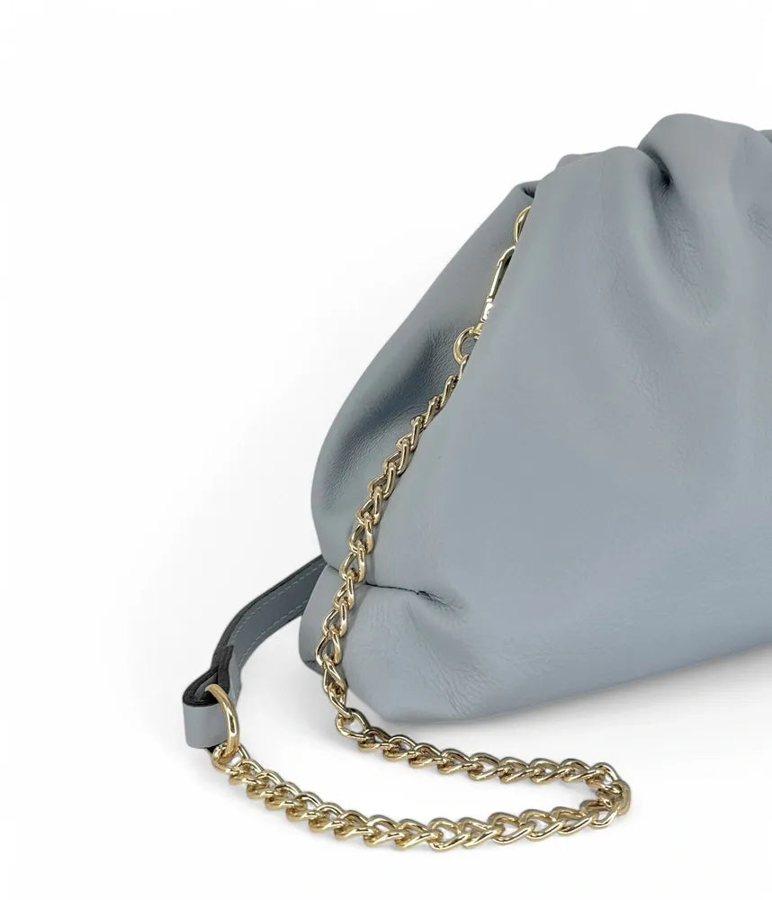 Sac pouch en cuir box-calf ATHALIE Bleu pastel