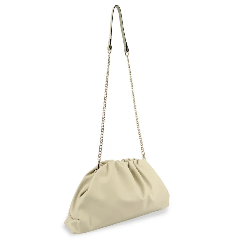 Sac pouch en cuir box-calf ATHALIE Beige crème