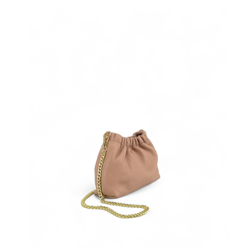 Sac pouch en cuir grainé ou irisé LA POUCHINETTE Rose nude