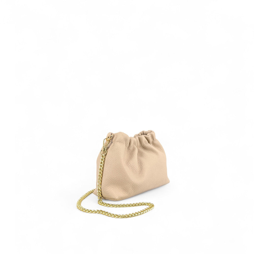 Sac pouch en cuir grainé ou irisé LA POUCHINETTE Taupe clair