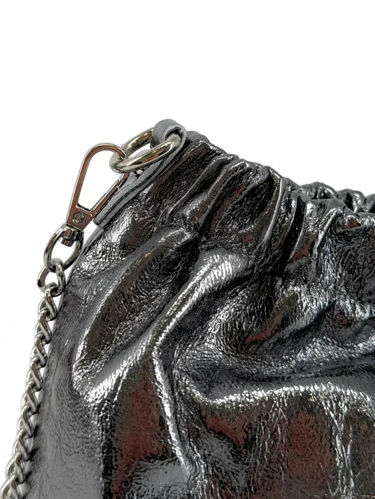 Sac pouch en cuir grainé ou irisé LA POUCHINETTE Argent foncé