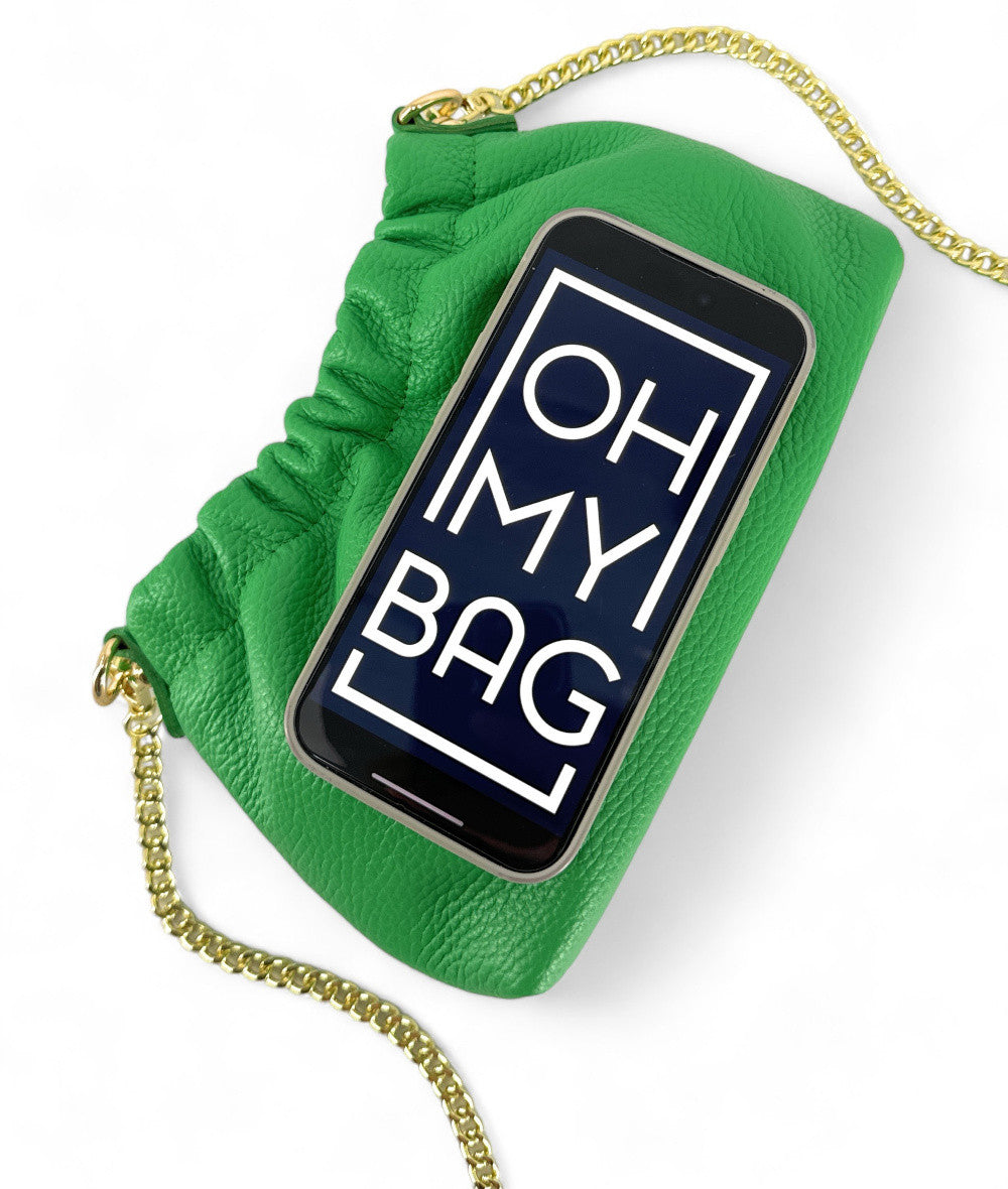 Sac pouch en cuir grainé ou irisé LA POUCHINETTE Vert anglais