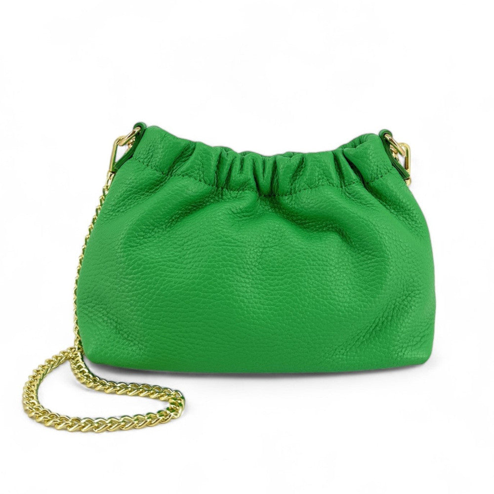 Sac pouch en cuir grainé ou irisé LA POUCHINETTE Vert anglais