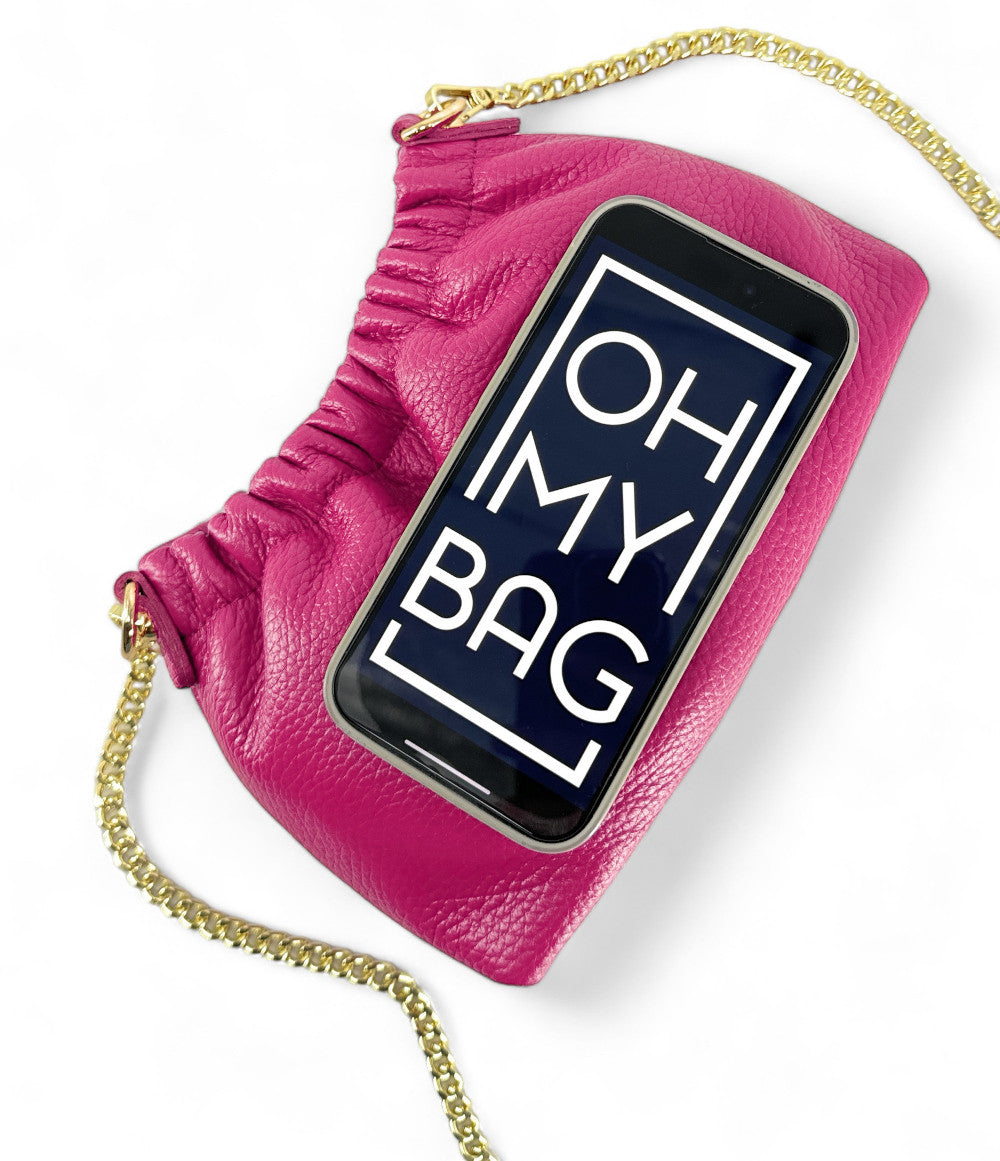 Sac pouch en cuir grainé ou irisé LA POUCHINETTE Rose fuchsia