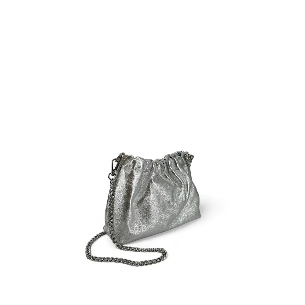 Sac pouch en cuir grainé ou irisé LA POUCHINETTE Argent clair