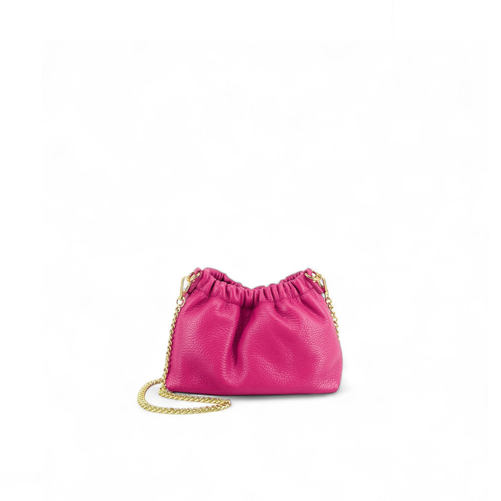Sac pouch en cuir grainé ou irisé LA POUCHINETTE Rose fuchsia