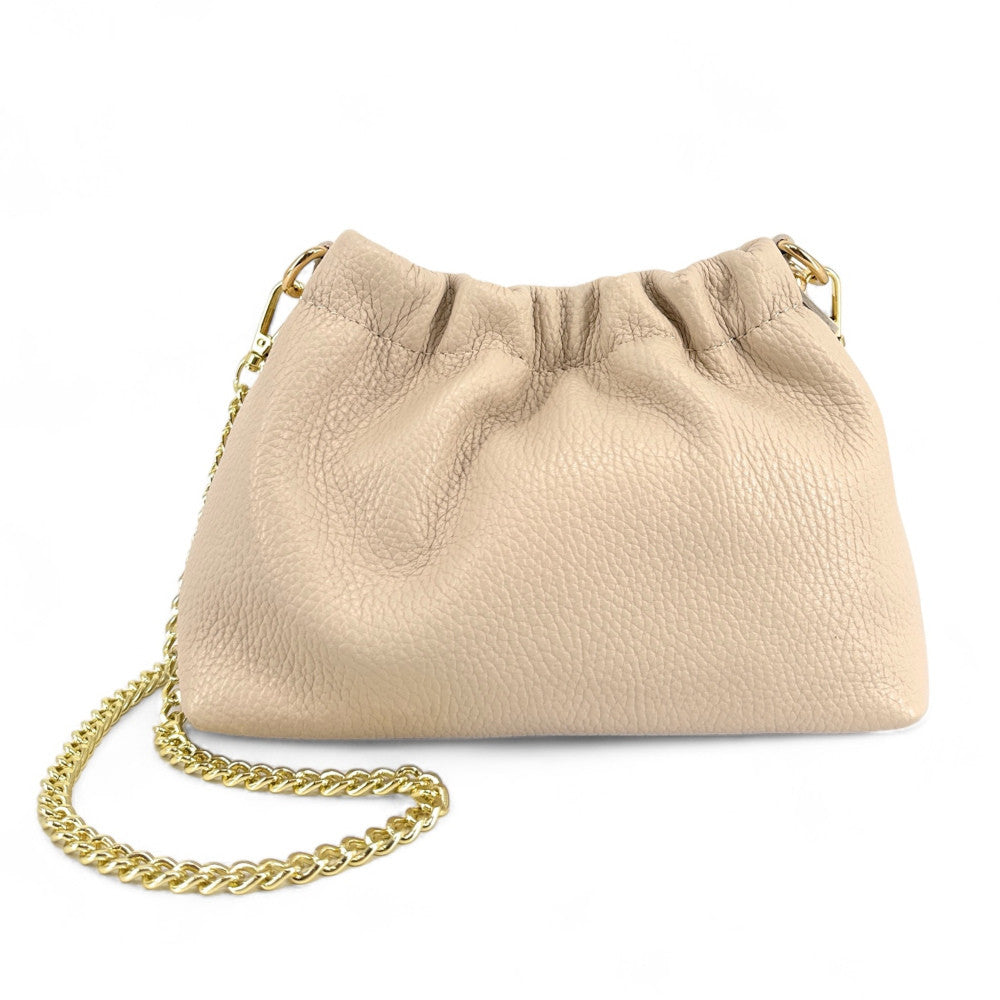 Sac pouch en cuir grainé ou irisé LA POUCHINETTE Taupe clair